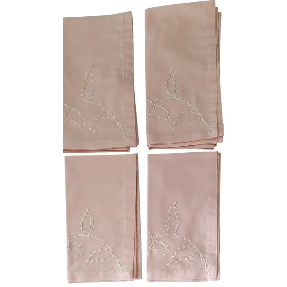 Villeroy and‎ Boch Embroidered Napkins Cotton Light Pink Peach Set of Four